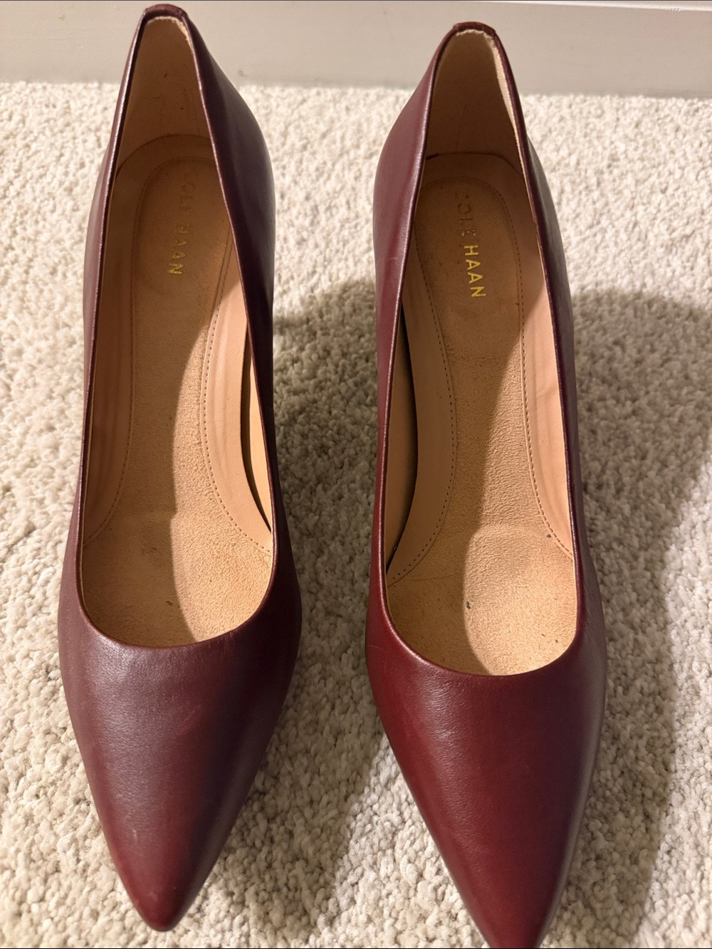 Cole Haan Women's Two-Tone Burgundy Pointed-Toe Leather Pumps